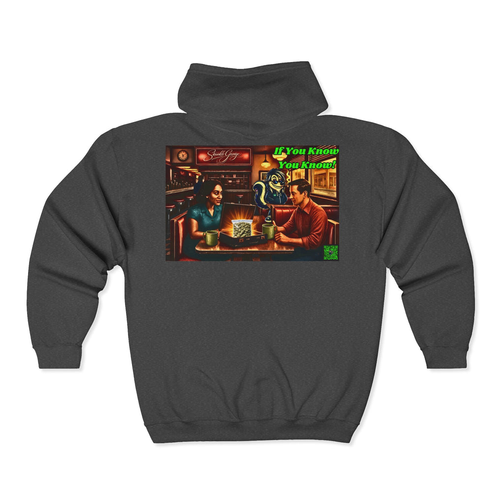 Full-Zip Hoodie — 'If You Know You Know' Retro Bar Scene Zip-Up
