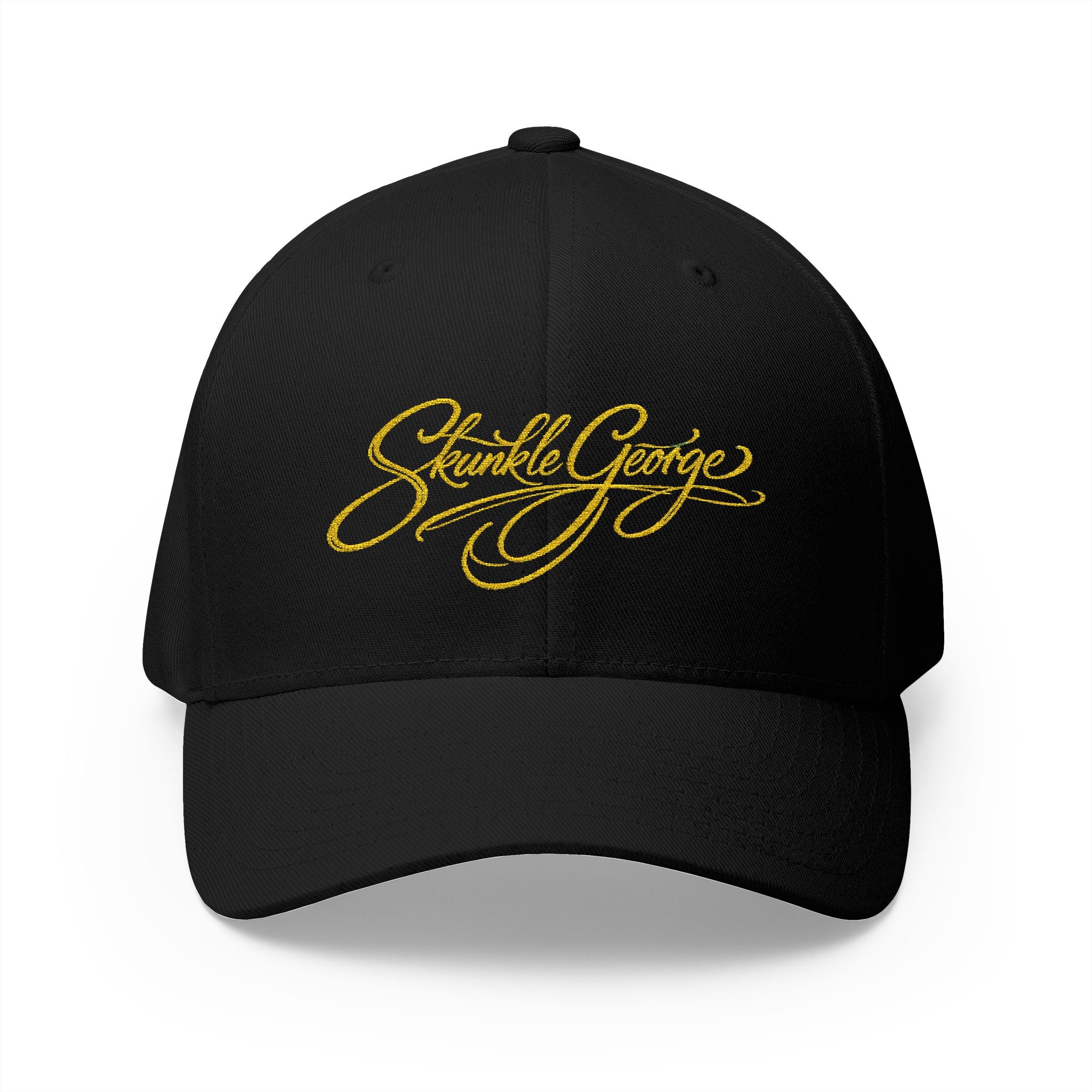 Embroidered "Skunkle George" Script Cap — Black Structured Baseball Hat