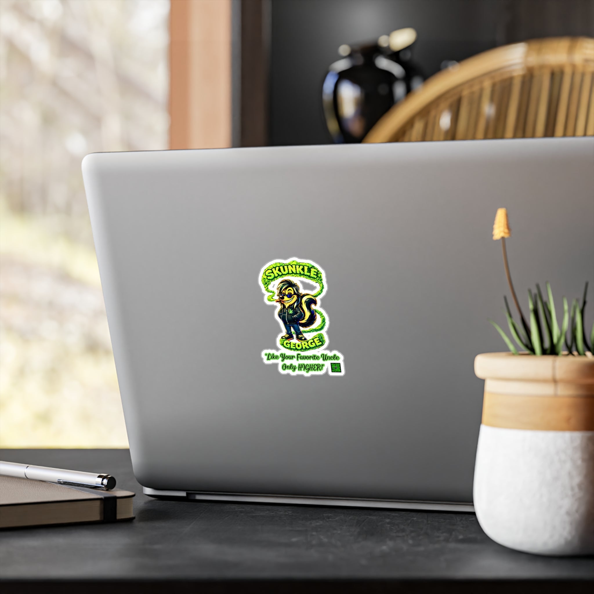 Skunkle George Vinyl Sticker — 'Like Your Favorite Uncle Only HIGHER' Kiss-Cut Decal