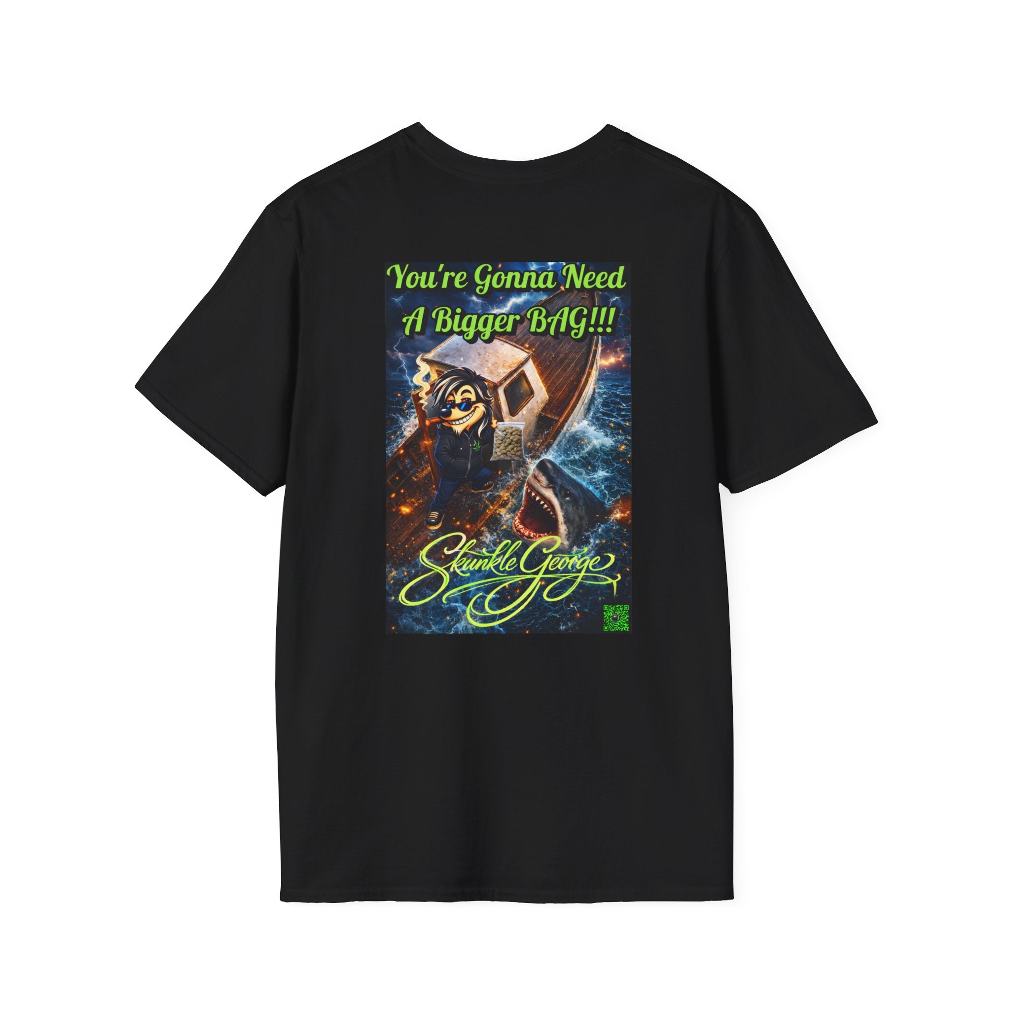 Skunkle George Cinematic T-Shirt — "You're Gonna Need A Bigger Bag!!!" Retro Cinematic Graphic Tee