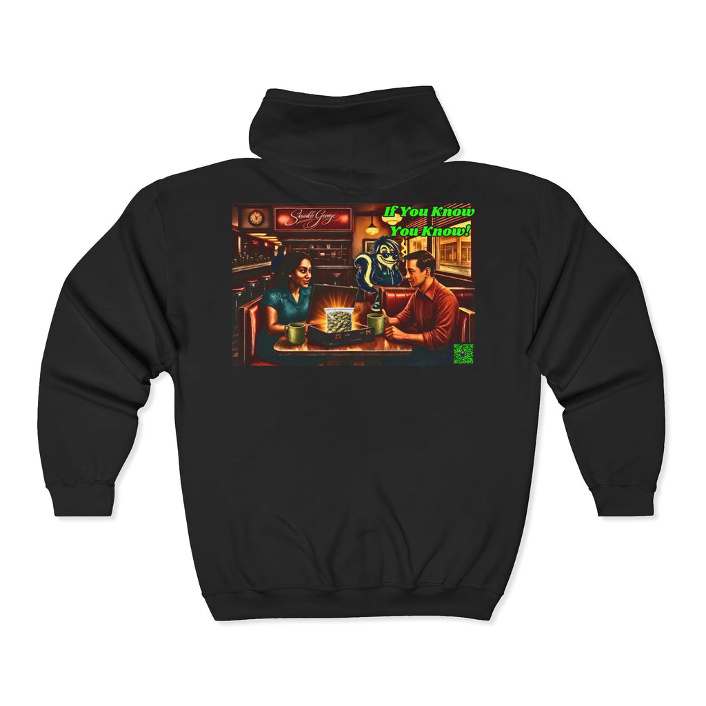 Full-Zip Hoodie — 'If You Know You Know' Retro Bar Scene Zip-Up