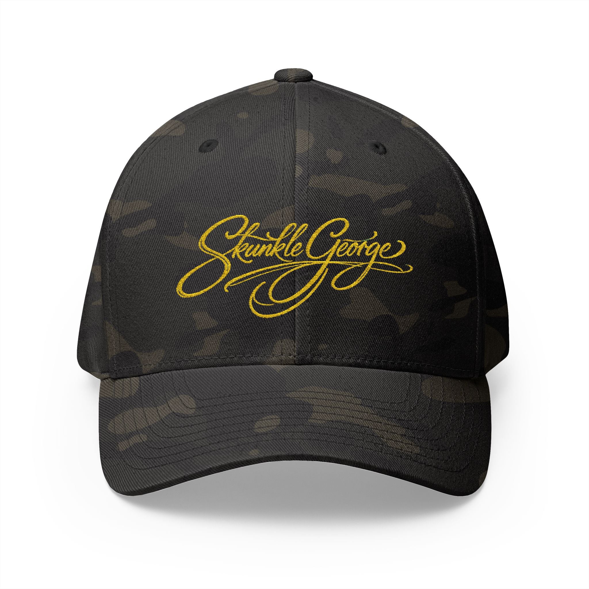 Embroidered "Skunkle George" Script Cap — Black Structured Baseball Hat