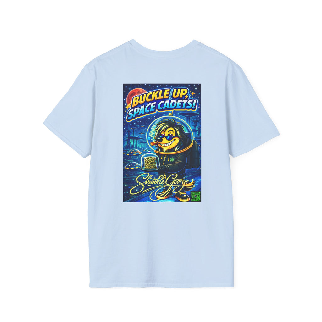Buckle Up Space Cadets Skunk Graphic T-Shirt | Retro Space Poster Tee