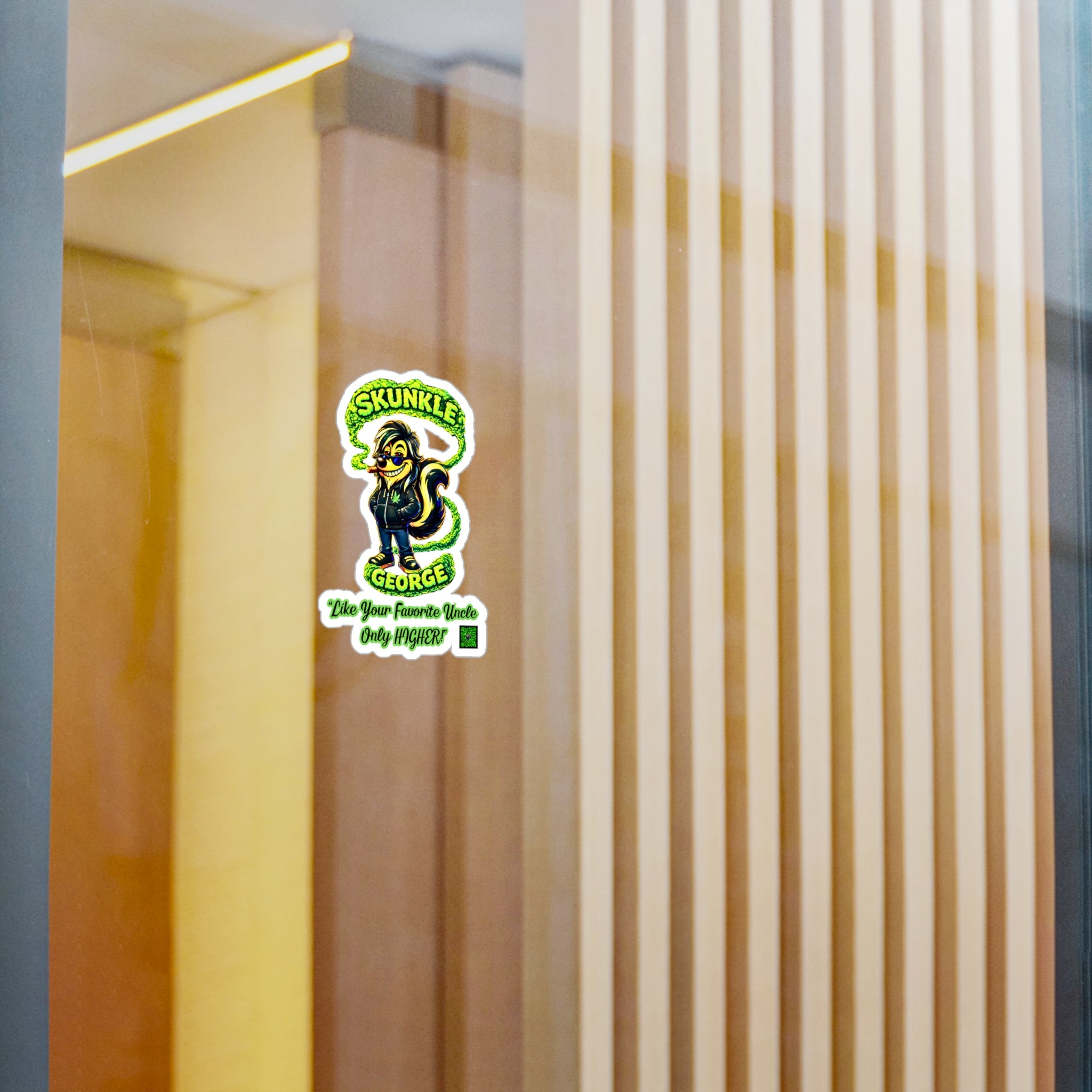 Skunkle George Vinyl Sticker — 'Like Your Favorite Uncle Only HIGHER' Kiss-Cut Decal