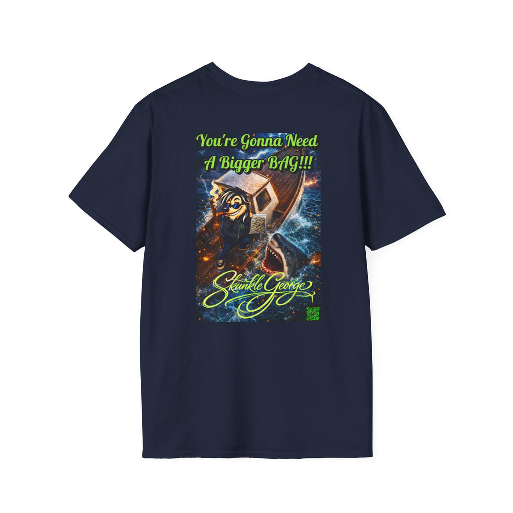 Skunkle George Cinematic T-Shirt — "You're Gonna Need A Bigger Bag!!!" Retro Cinematic Graphic Tee