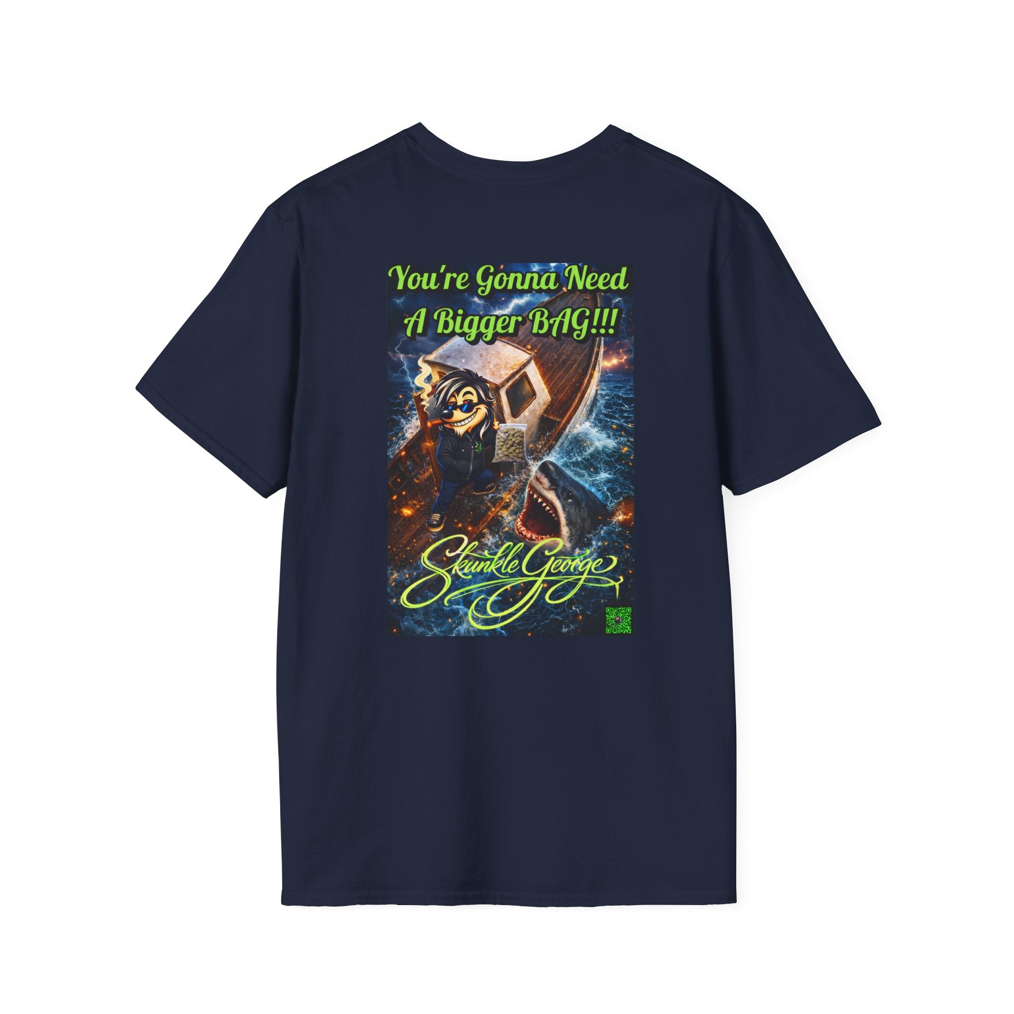 Skunkle George Cinematic T-Shirt — "You're Gonna Need A Bigger Bag!!!" Retro Cinematic Graphic Tee
