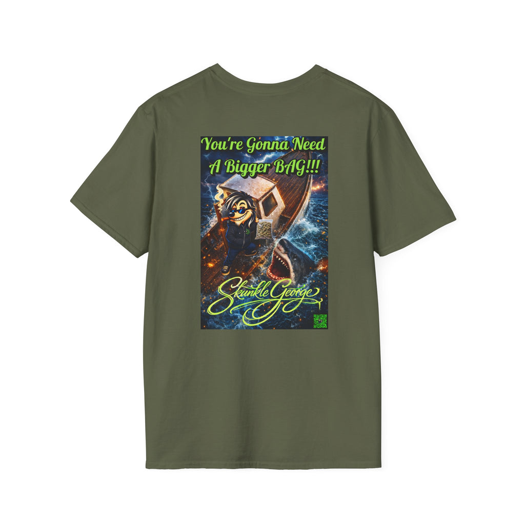 Skunkle George Cinematic T-Shirt — "You're Gonna Need A Bigger Bag!!!" Retro Cinematic Graphic Tee
