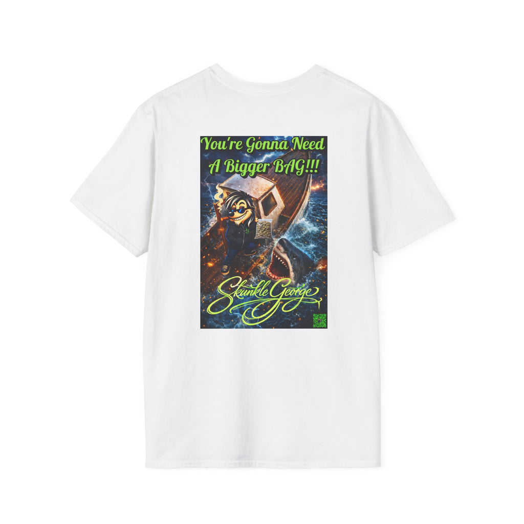 Skunkle George Cinematic T-Shirt — "You're Gonna Need A Bigger Bag!!!" Retro Cinematic Graphic Tee