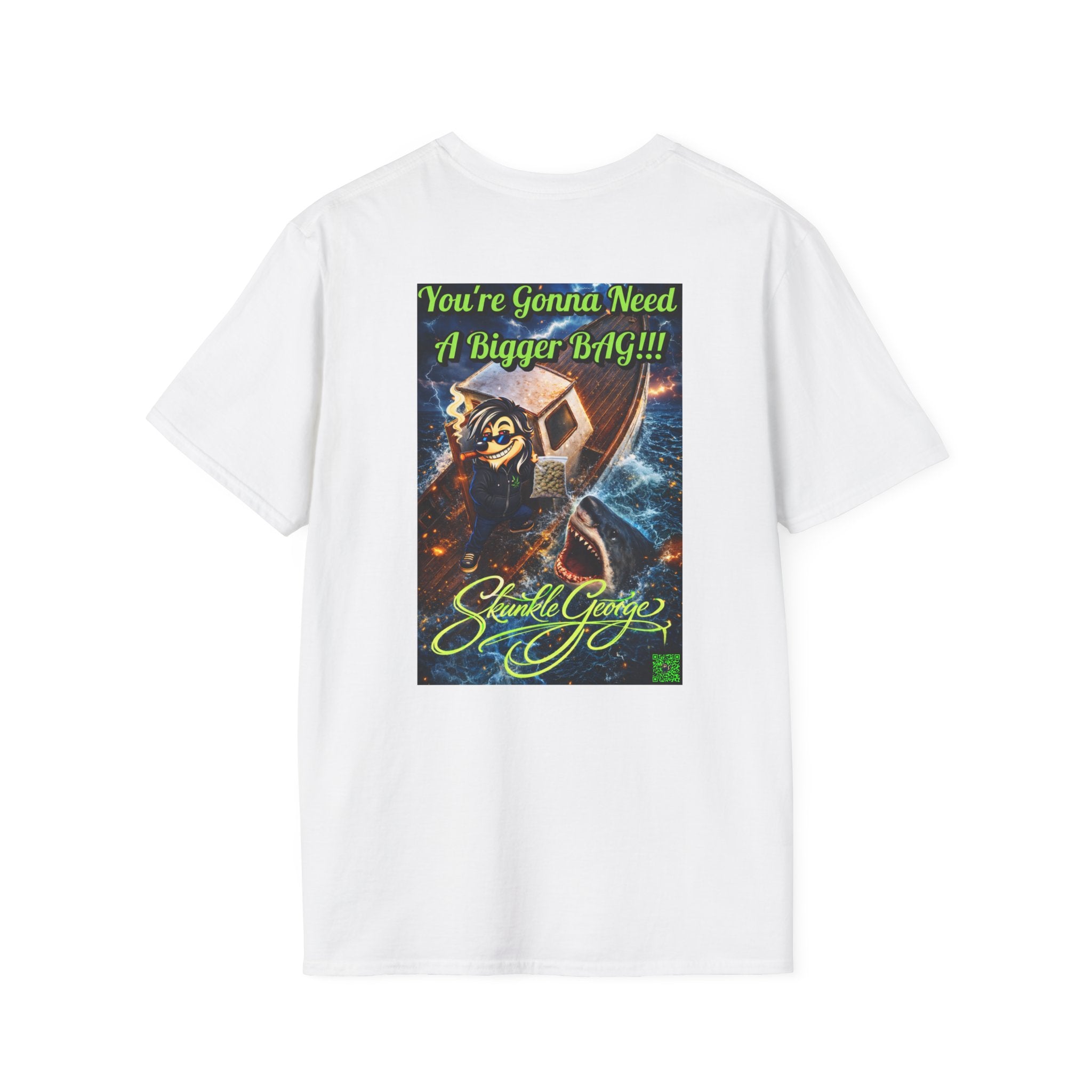 Skunkle George Cinematic T-Shirt — "You're Gonna Need A Bigger Bag!!!" Retro Cinematic Graphic Tee