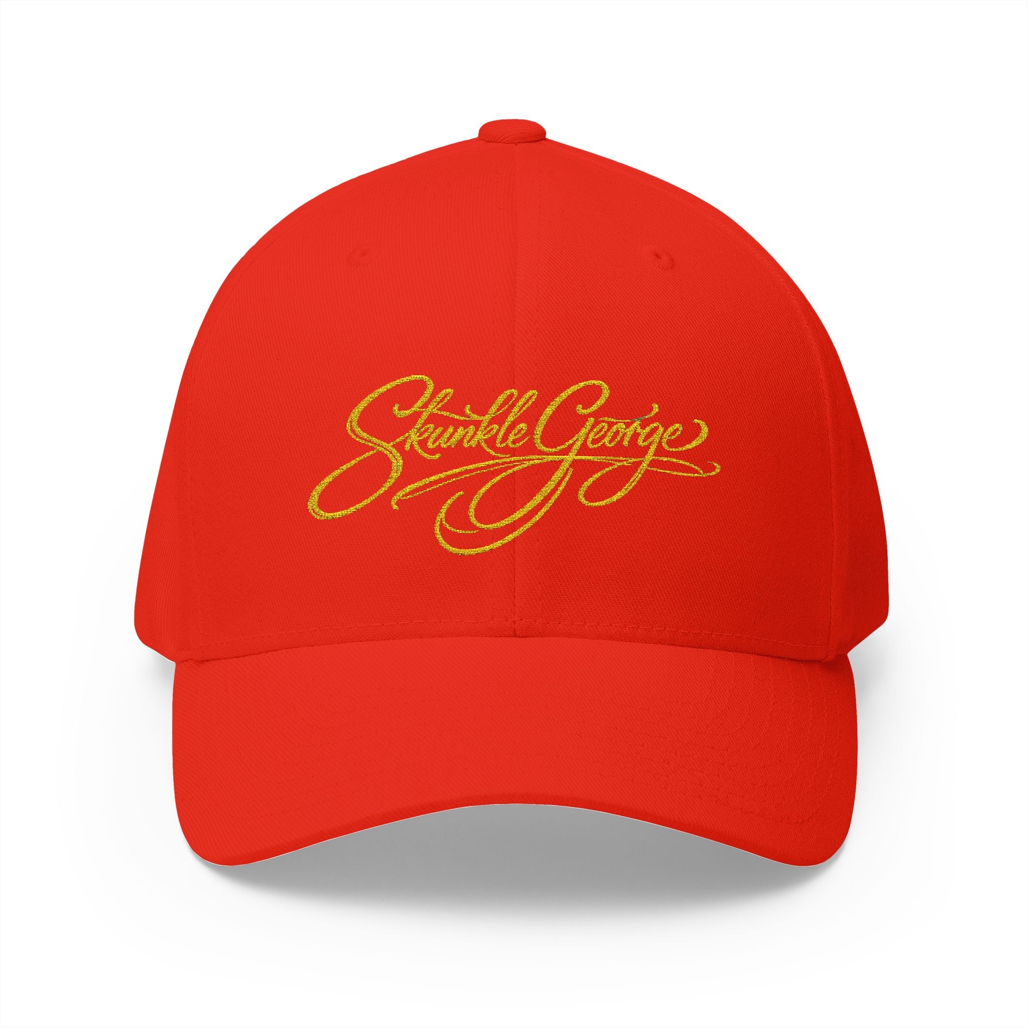 Embroidered "Skunkle George" Script Cap — Black Structured Baseball Hat
