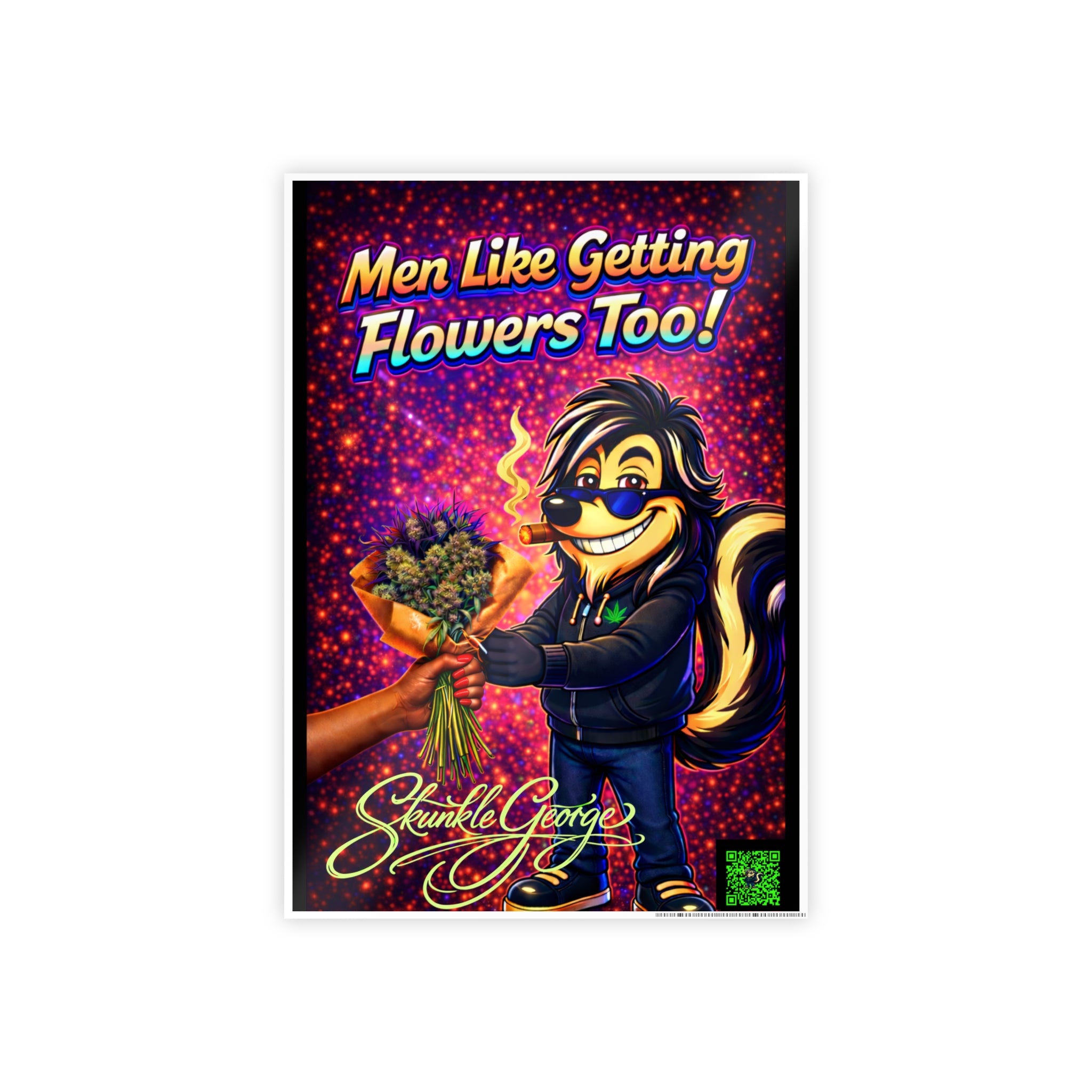 Gloss Poster — "Men Like Getting Flowers Too!" Retro Cartoon Skunk Art Print
