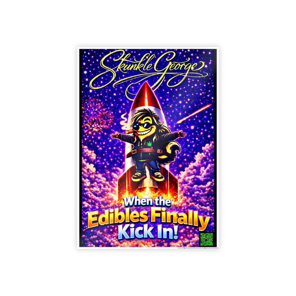 Gloss Poster — “Skunkle George: When the Edibles Finally Kick In!” Retro Rocket Art Print