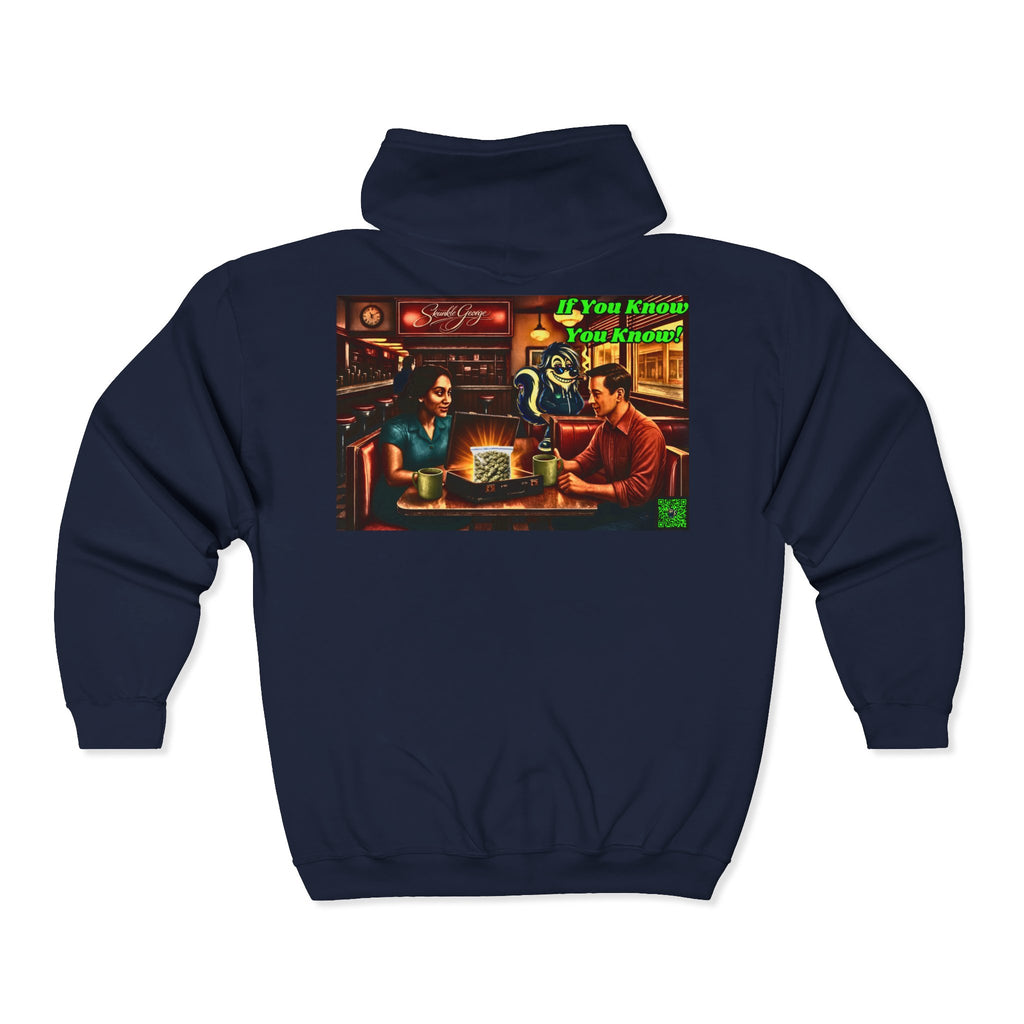 Full-Zip Hoodie — 'If You Know You Know' Retro Bar Scene Zip-Up