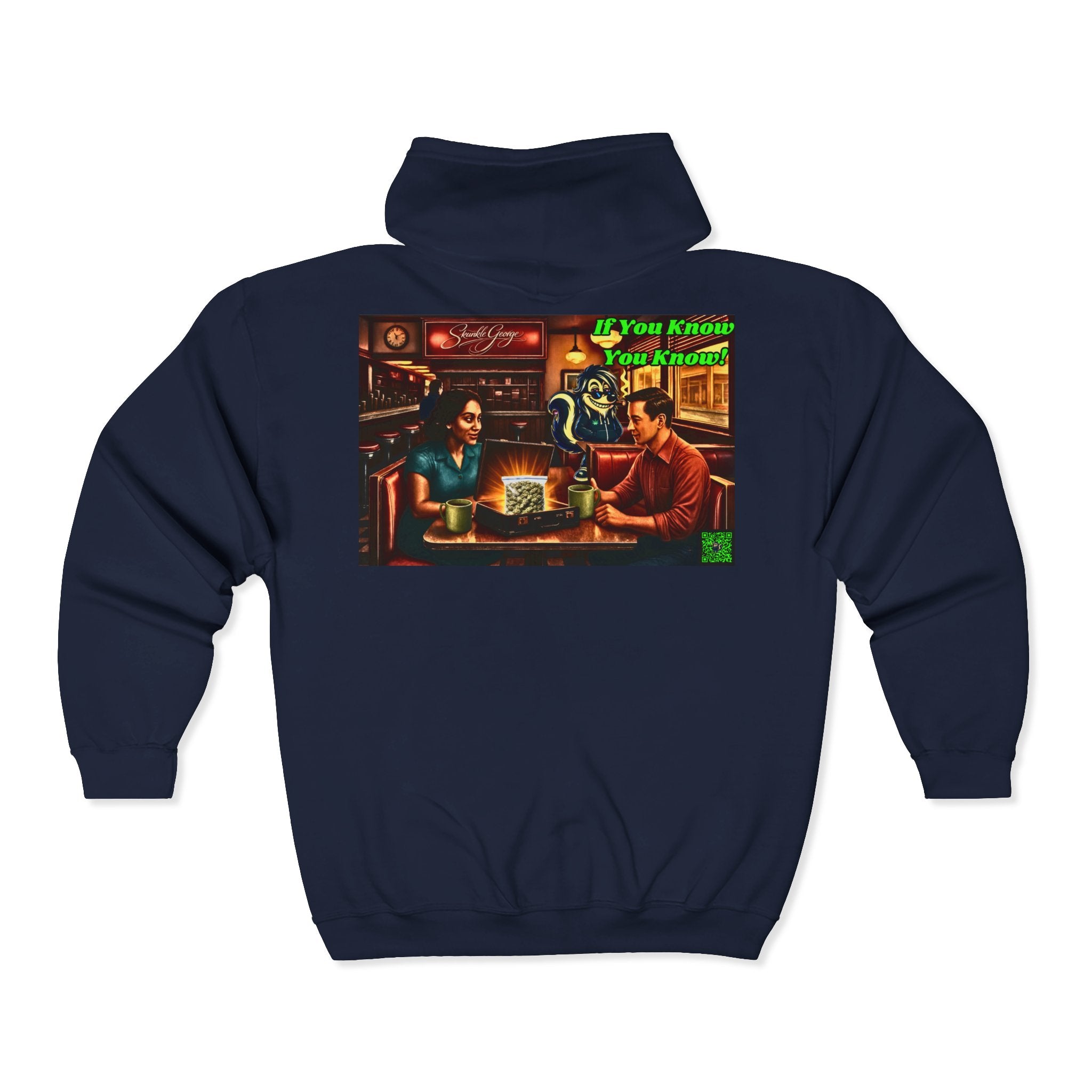 Full-Zip Hoodie — 'If You Know You Know' Retro Bar Scene Zip-Up