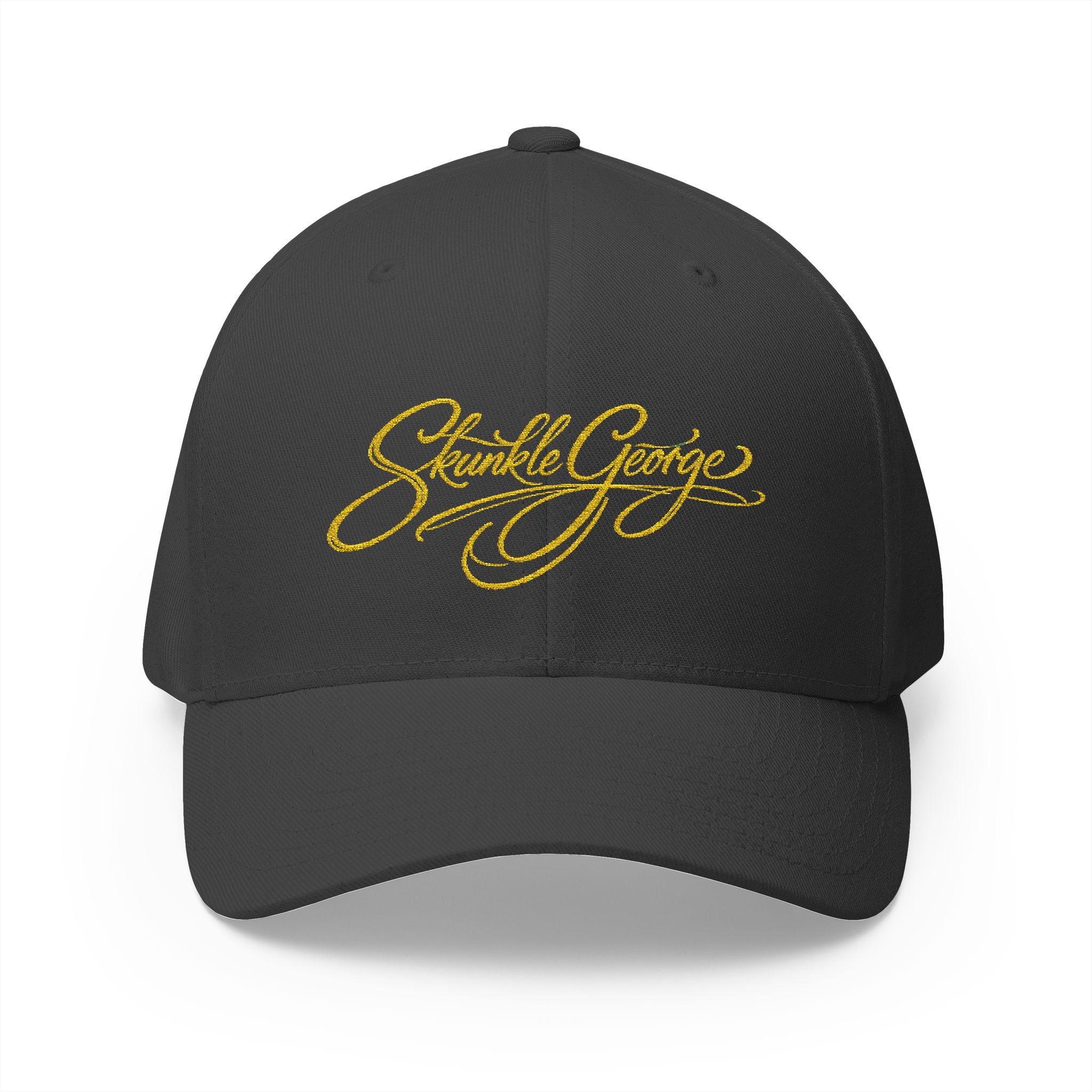 Embroidered "Skunkle George" Script Cap — Black Structured Baseball Hat