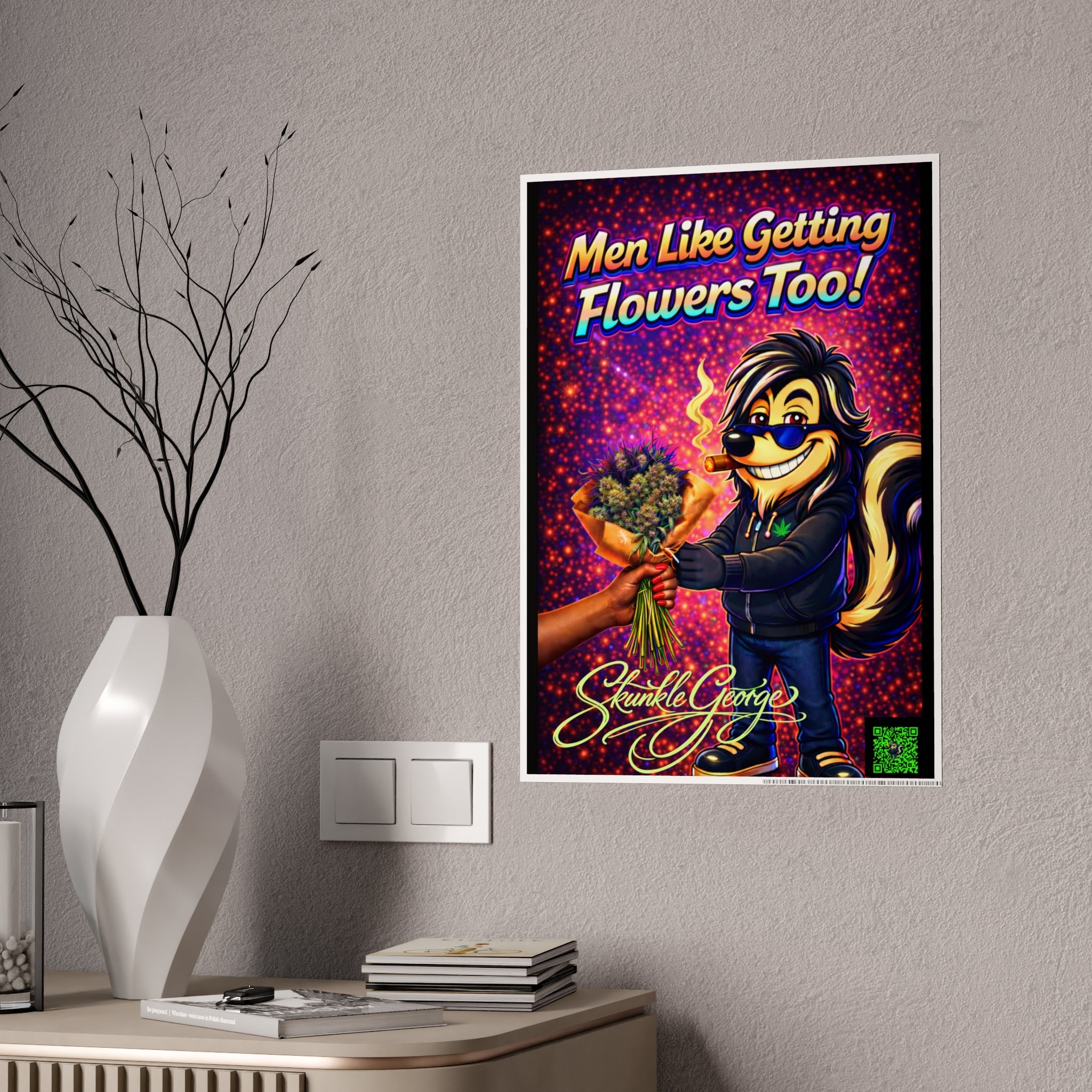 Gloss Poster — "Men Like Getting Flowers Too!" Retro Cartoon Skunk Art Print