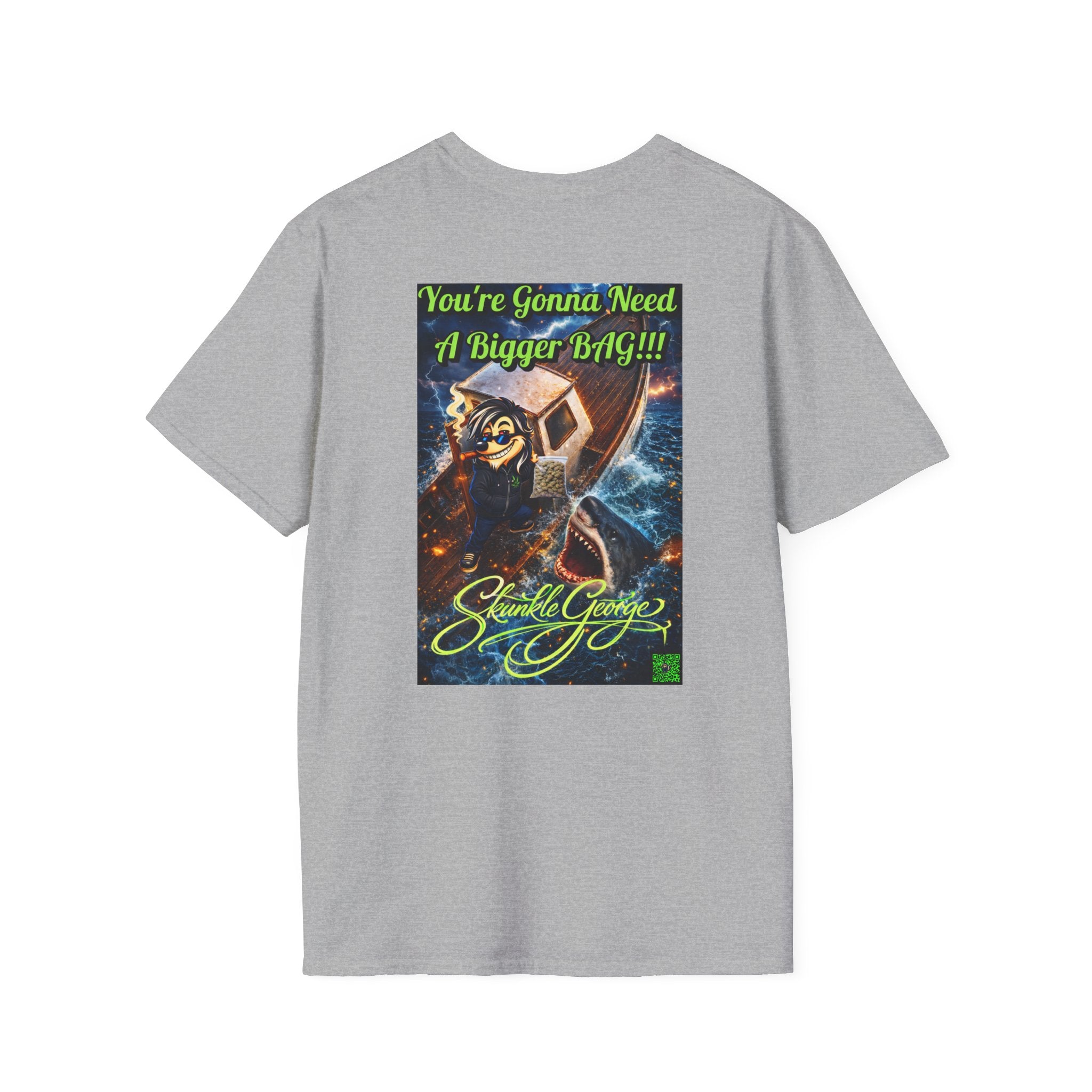 Skunkle George Cinematic T-Shirt — "You're Gonna Need A Bigger Bag!!!" Retro Cinematic Graphic Tee