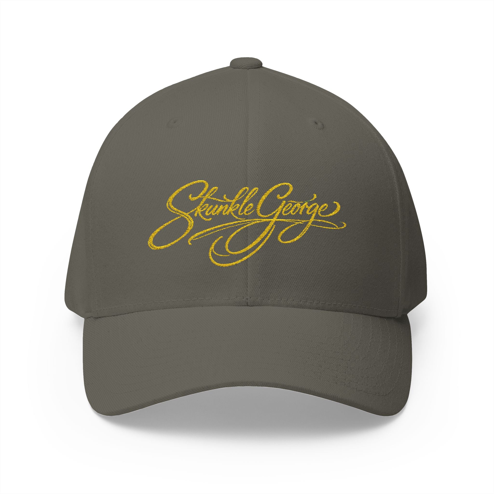 Embroidered "Skunkle George" Script Cap — Black Structured Baseball Hat