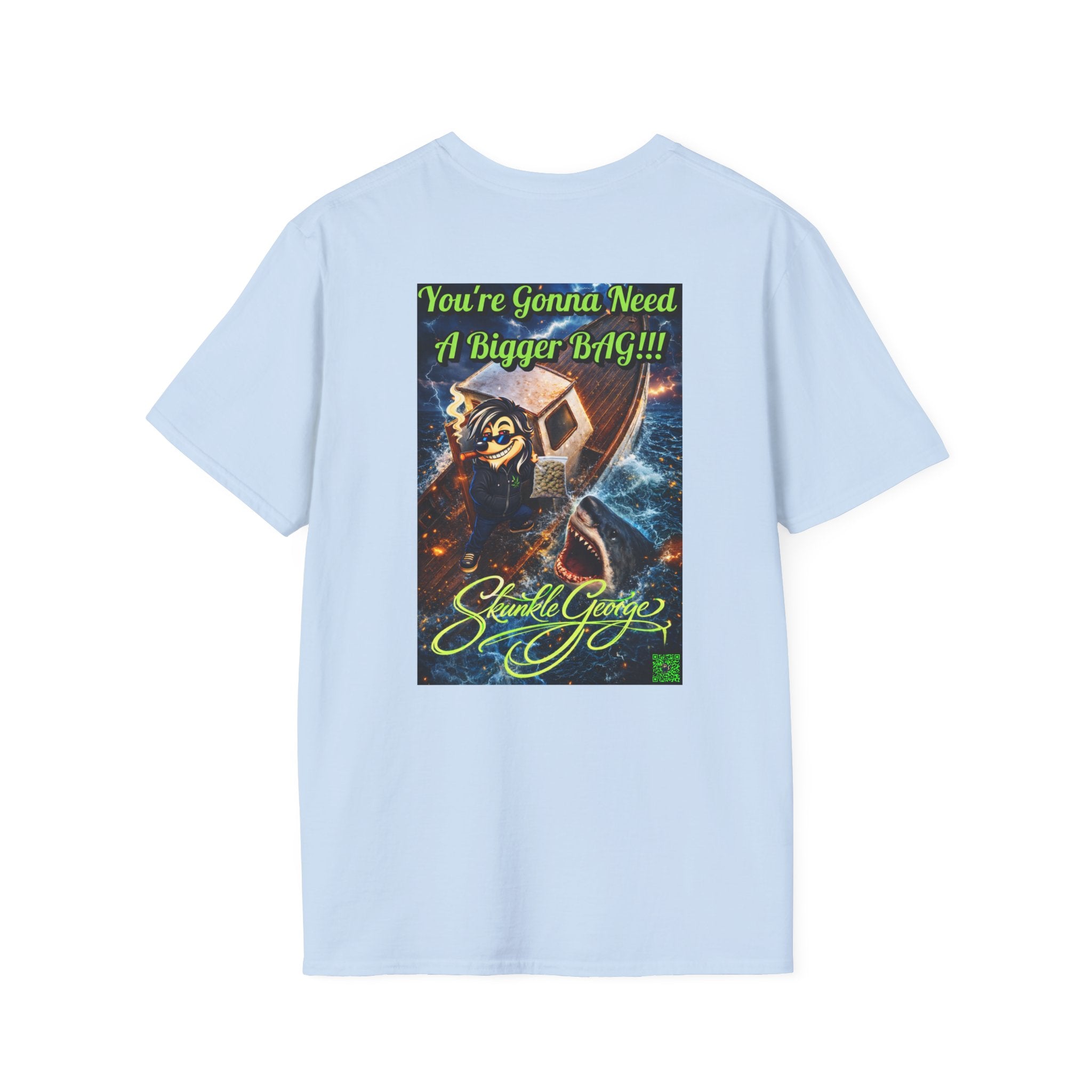 Skunkle George Cinematic T-Shirt — "You're Gonna Need A Bigger Bag!!!" Retro Cinematic Graphic Tee