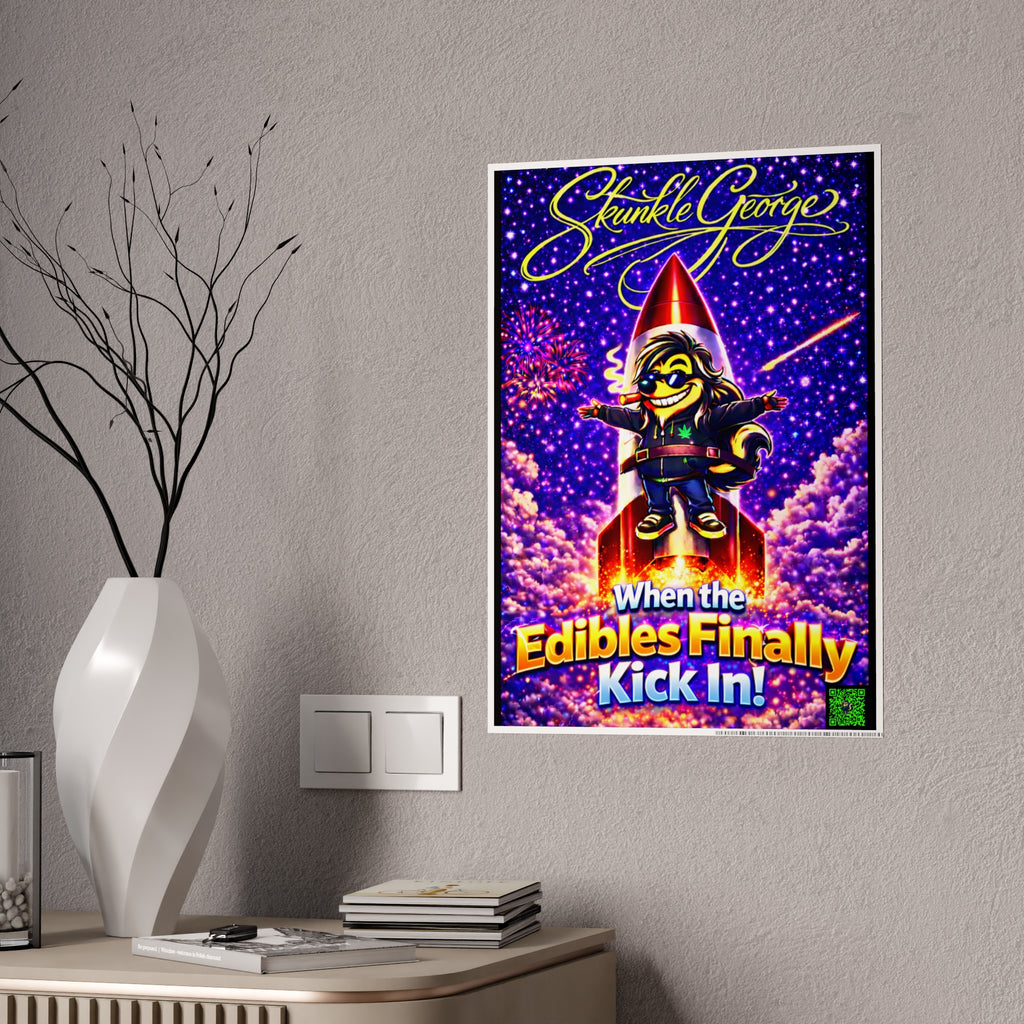 Gloss Poster — “Skunkle George: When the Edibles Finally Kick In!” Retro Rocket Art Print